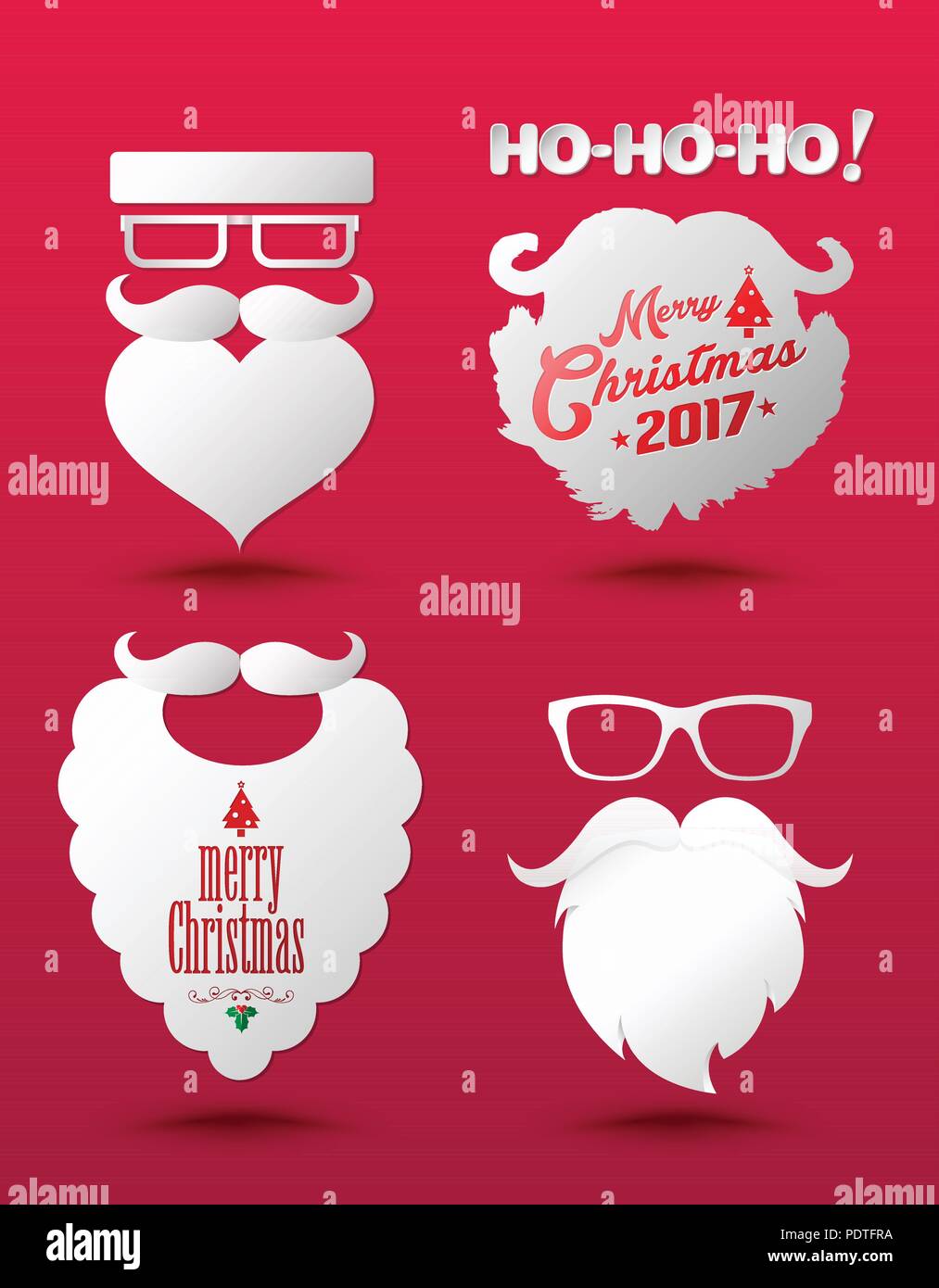 Santa Claus beard Hipster style set. Vector illustration for Christmas and New Year. Stock Vector