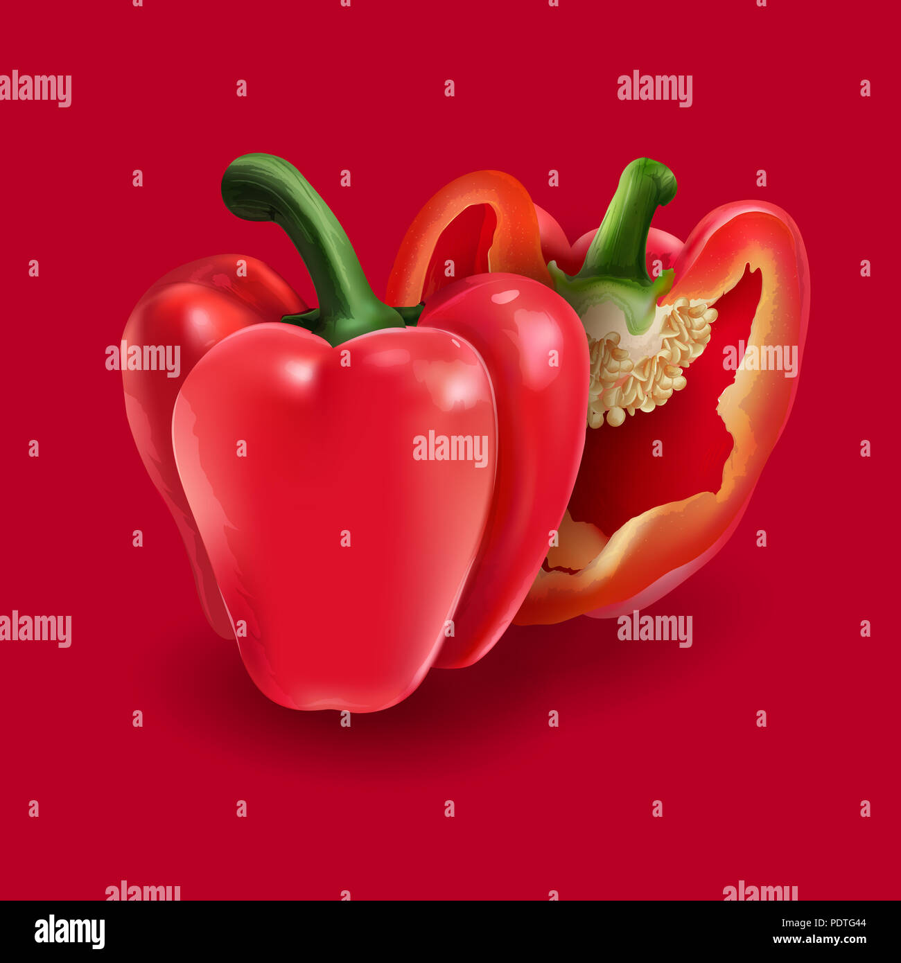 Red pepper on red background Stock Photo