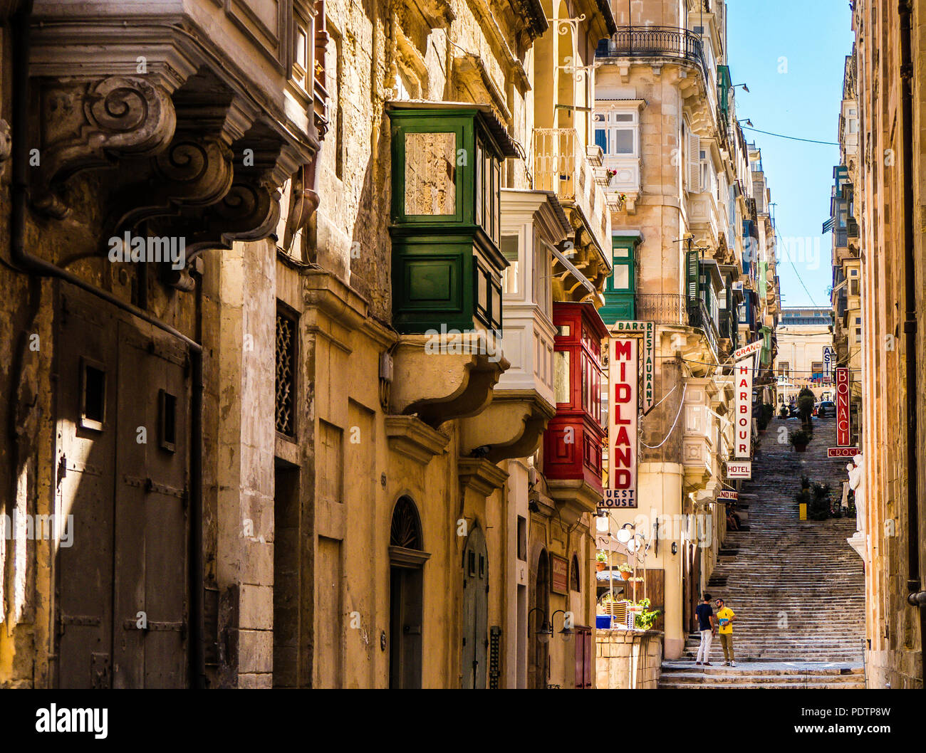 Summer street view of the beautiful architecture in Valleta Malta Stock Photo