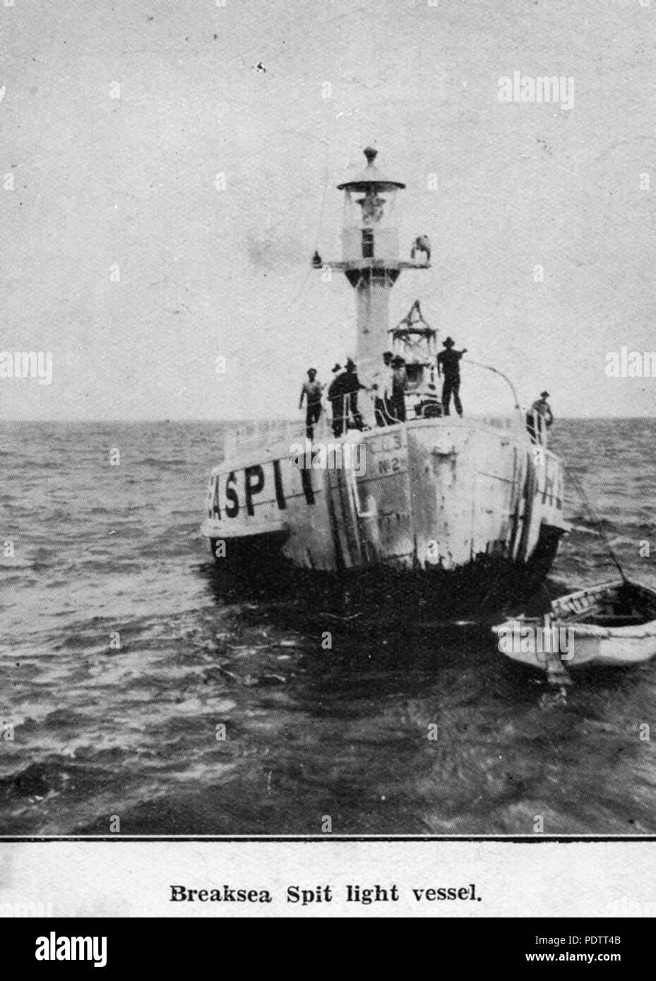 205 StateLibQld 1 109840 Breaksea Spit light vessel, off Fraser Island, Queensland, 1931 Stock Photo