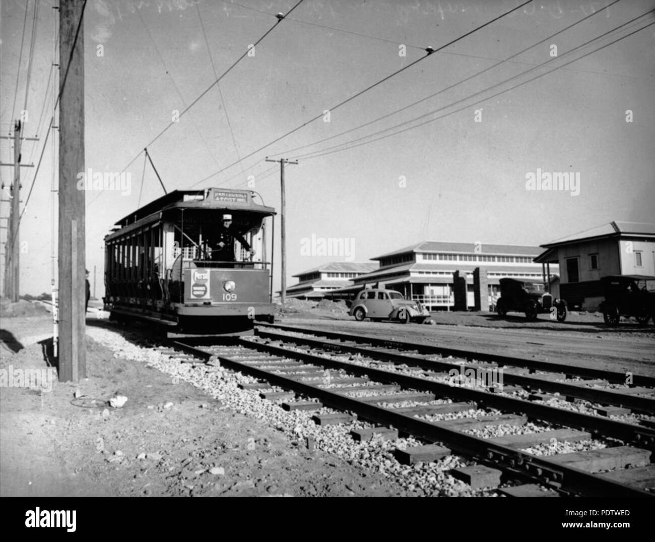 209 StateLibQld 1 116808 Tram at Rocklea, Brisbane, 1941 Stock Photo