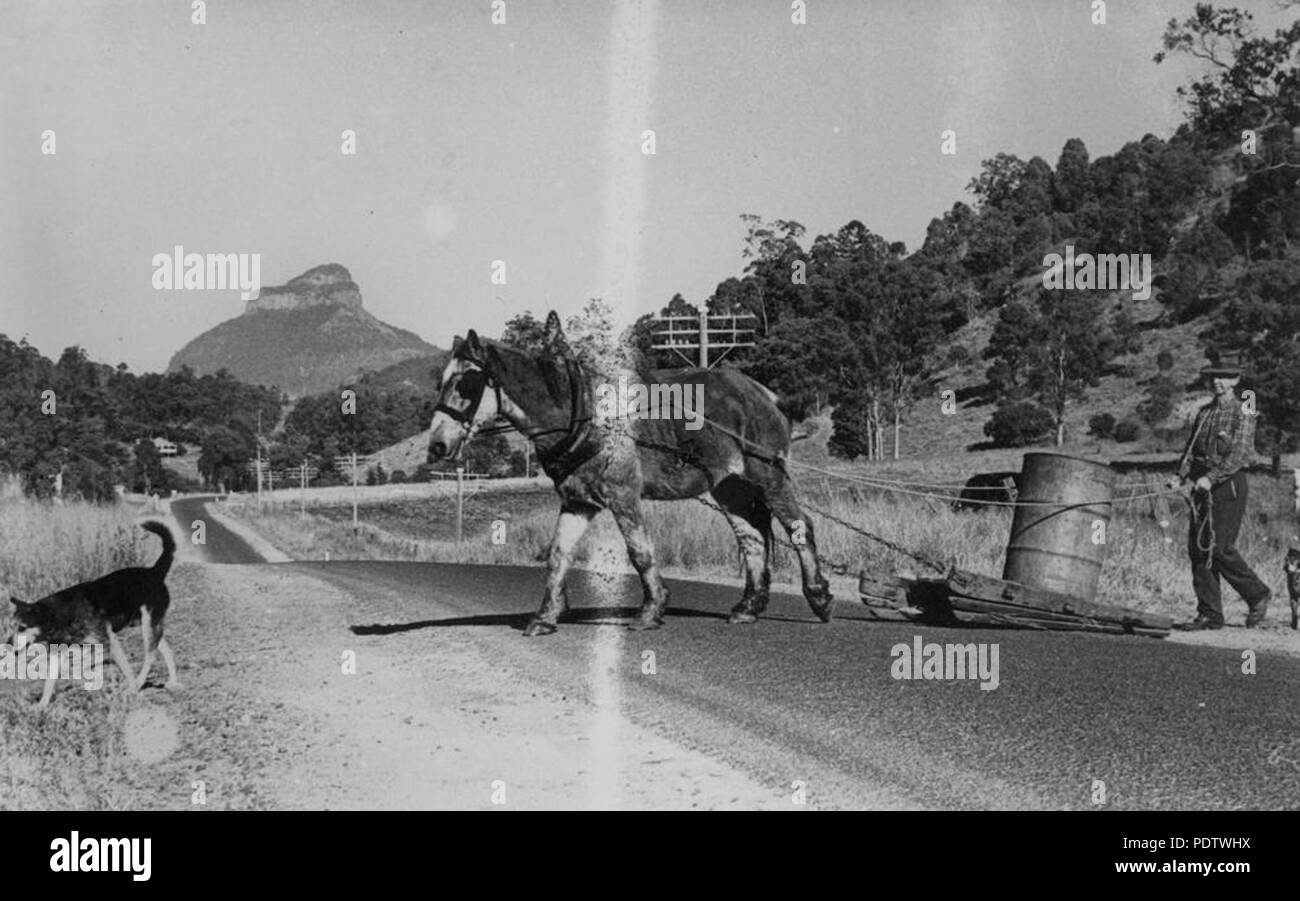 209 StateLibQld 1 117360 Old fashioned methods of moving things with horsedrawn sledge, ca. 1950 Stock Photo