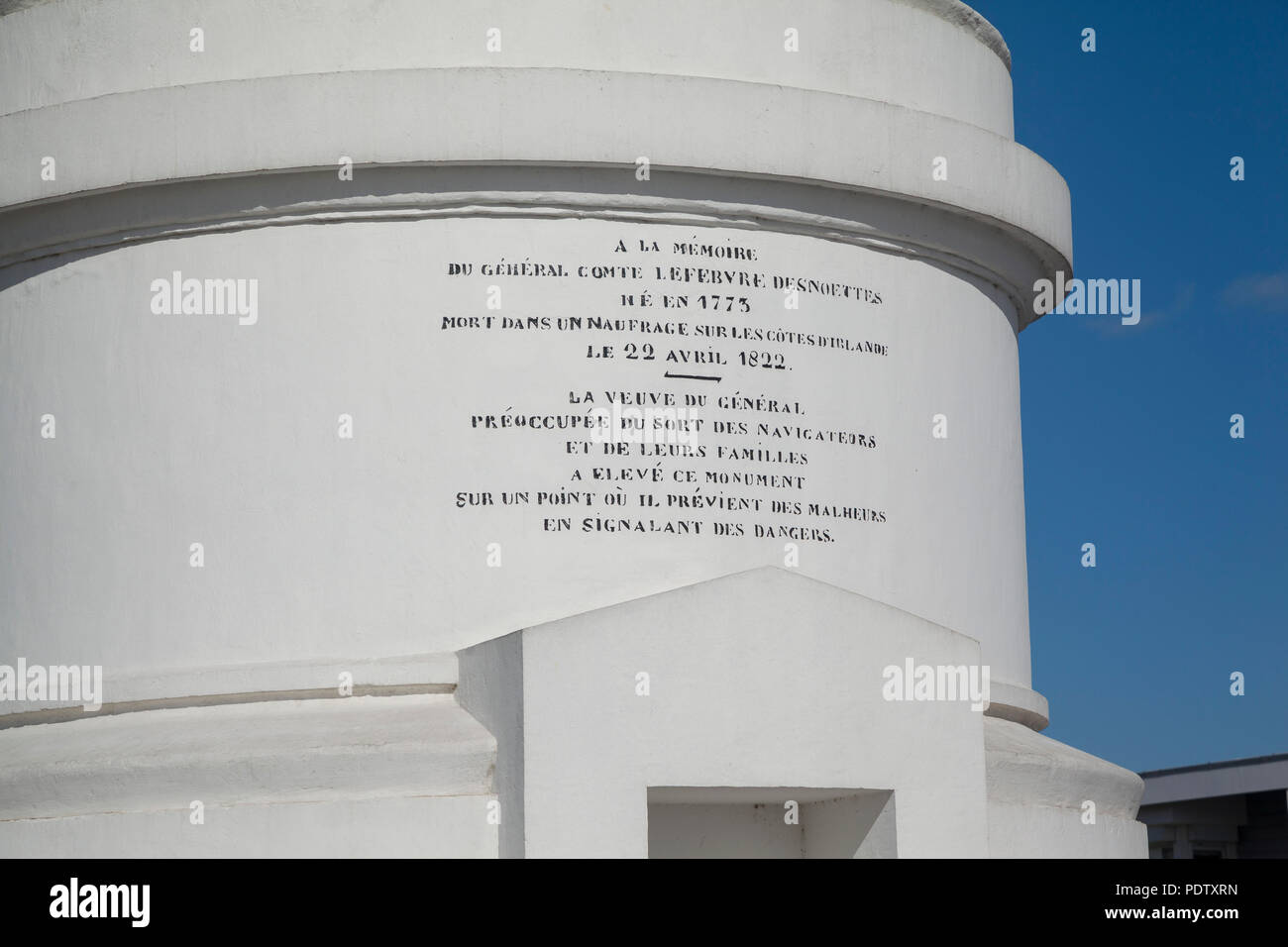 The inscription on the Sugar loaf, Pain de Sucre, maritime warning beacon in Sainte-Adresse, Le Havre, Normandy, France Stock Photo