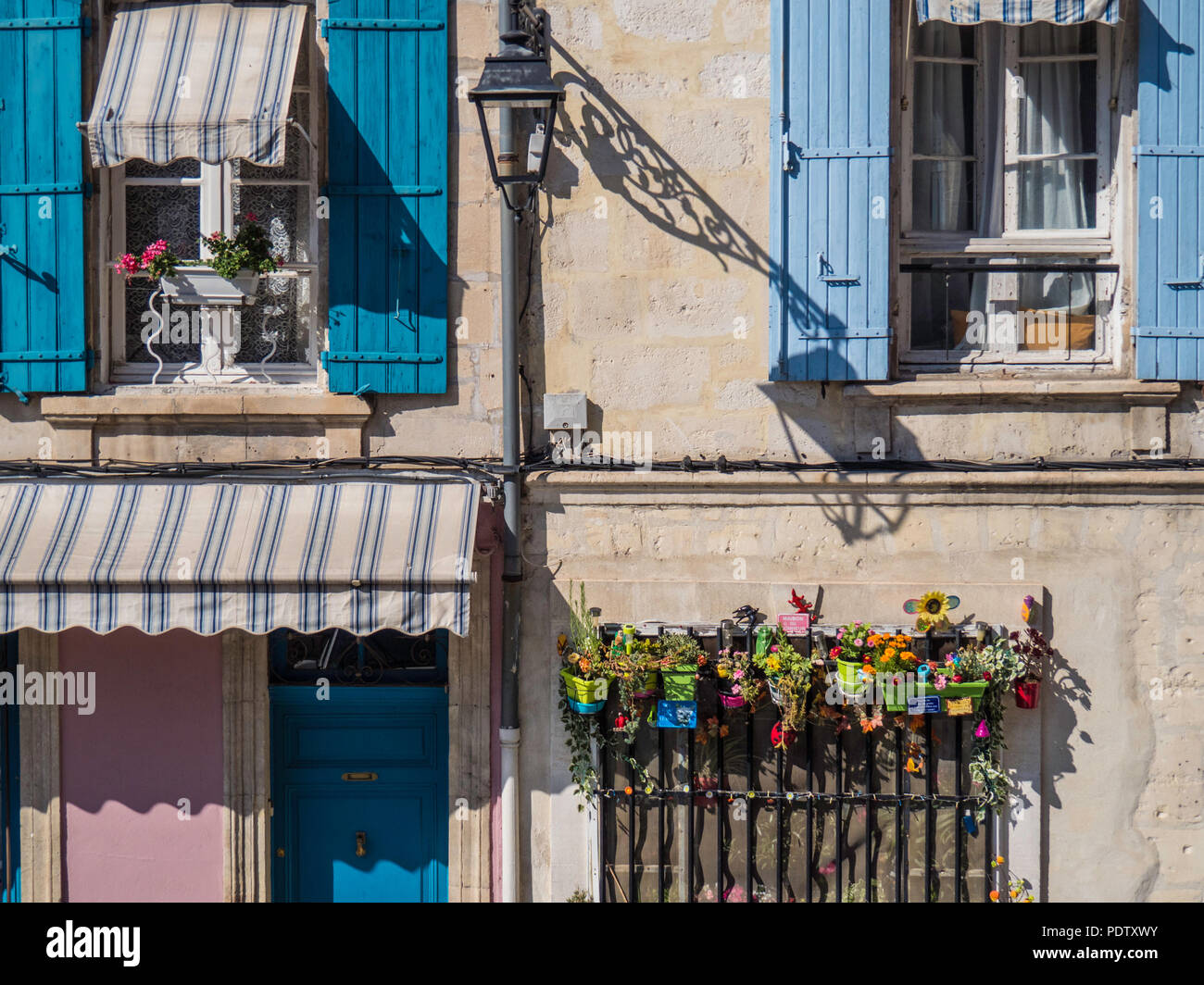 Cutely Decorated French windows in Provence, South of France Stock Photo