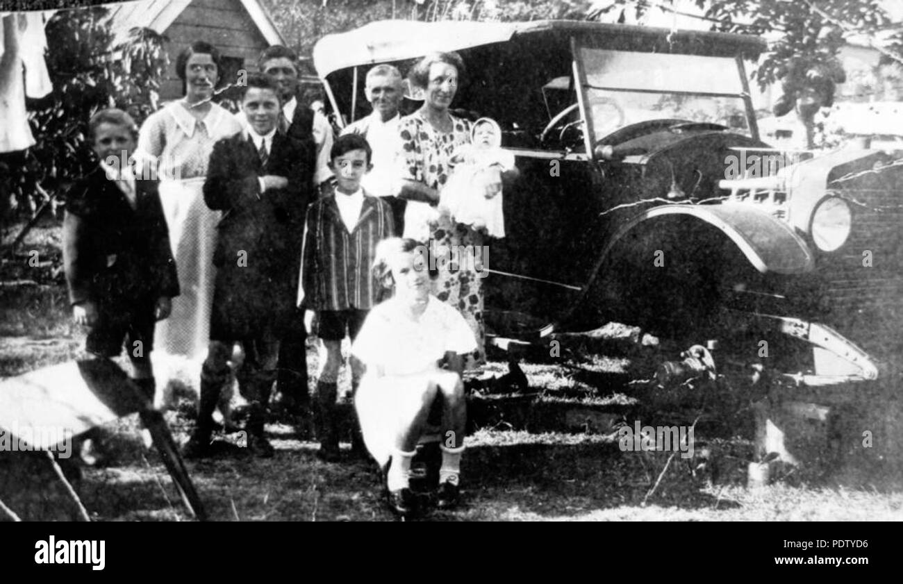 218 StateLibQld 1 132847 Longhorn family on Cribb Island, ca. 1936 Stock Photo