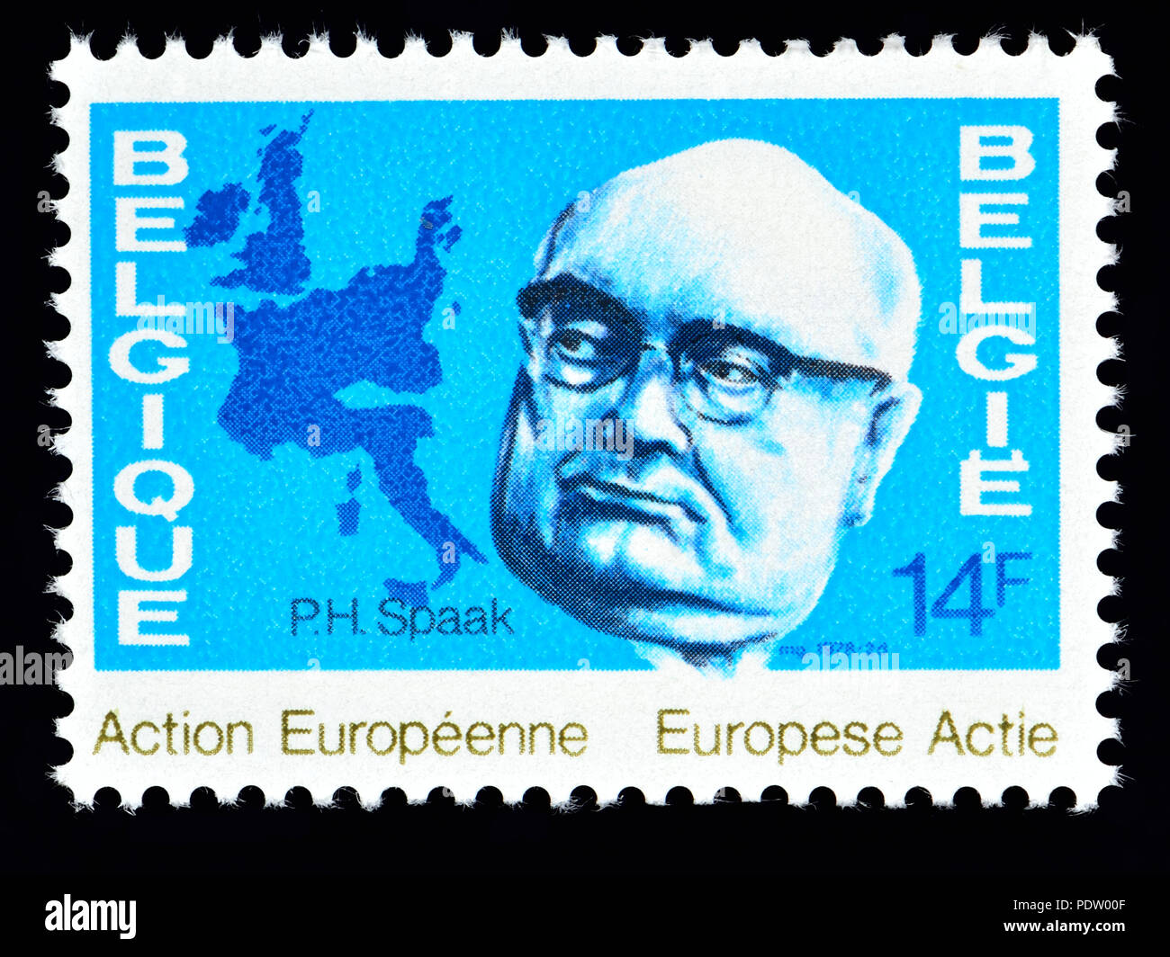 Belgian postage stamp (1978) : Paul-Henri Charles Spaak (1899 – 1972)Belgian politician and statesman considered as one of the founding fathers of the Stock Photo