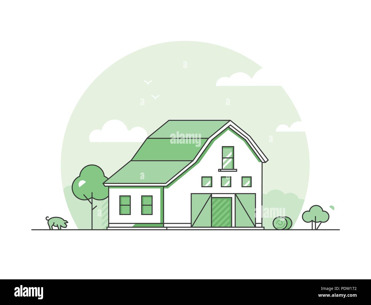 Village - modern thin line design style vector illustration Stock Vector