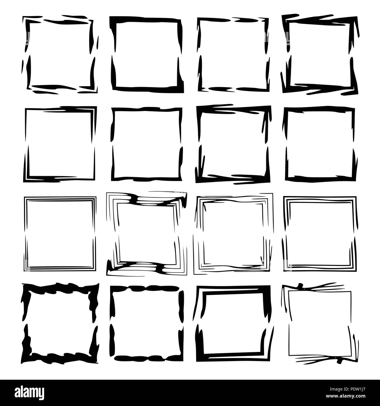 Set of black rectangle grunge frames. Geometric empty borders. Vector ...