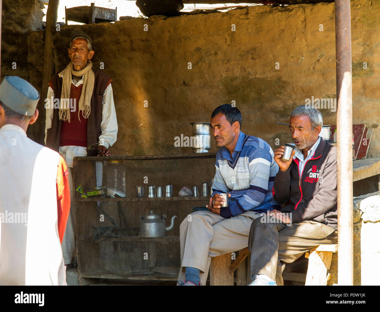 Early morning tea shop house at Lamgara village, Kumaon Hills, Uttarakhand, India Stock Photo