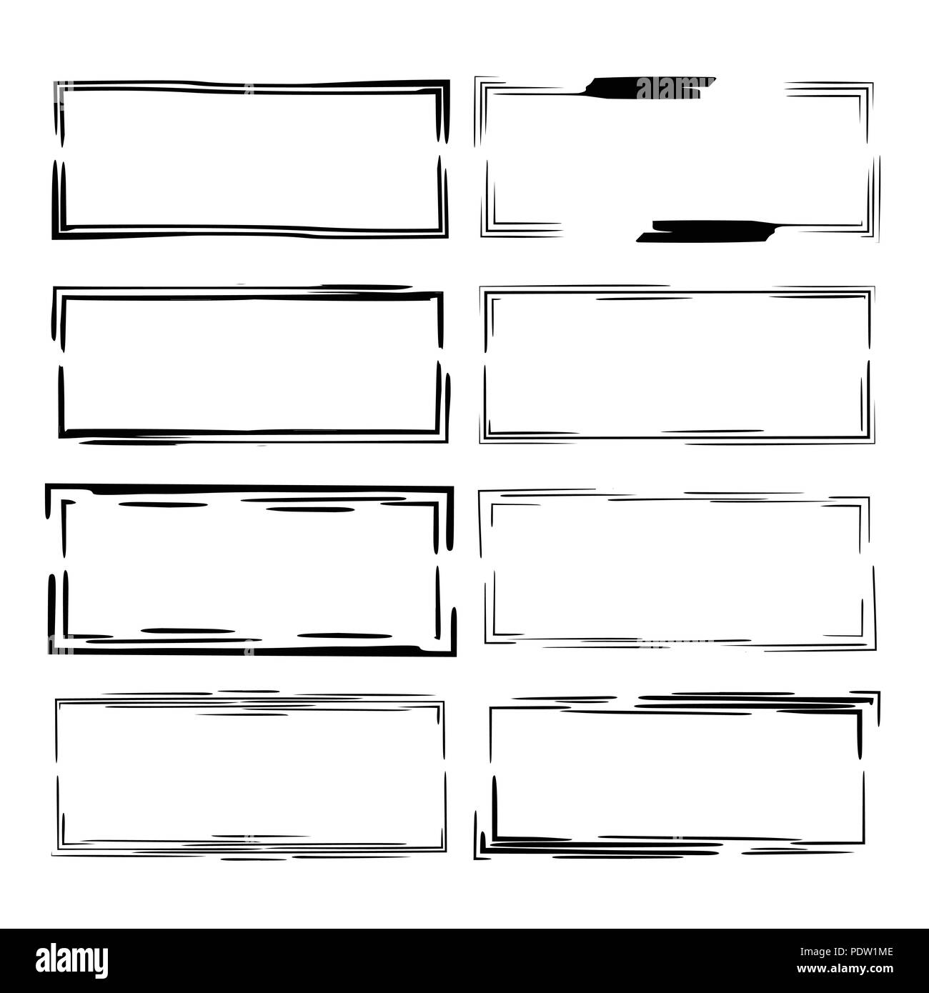 Set of black rectangle grunge frames. Collection of geometric linear ...