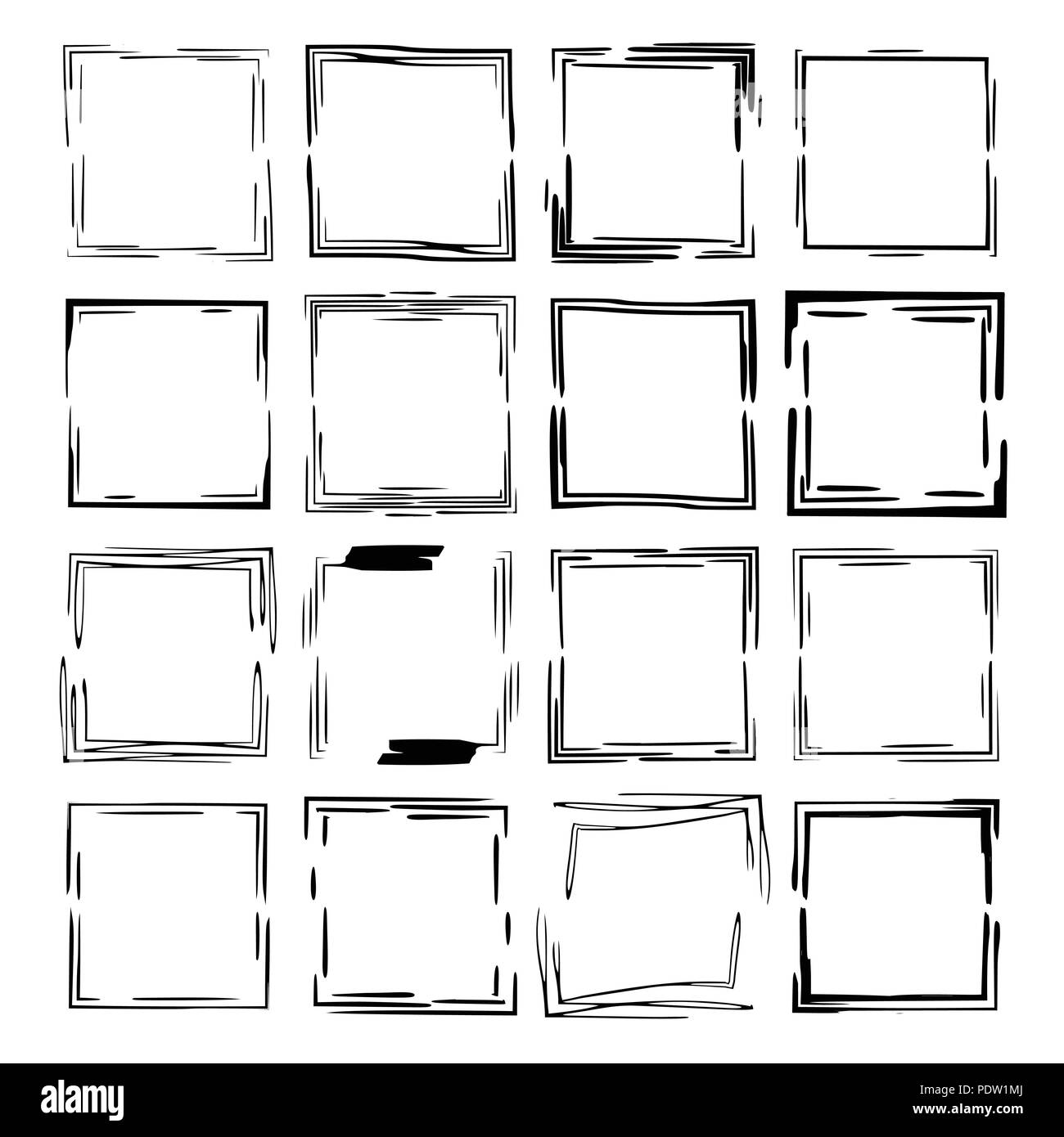 Set of black rectangle grunge frames. Geometric empty borders. Vector ...