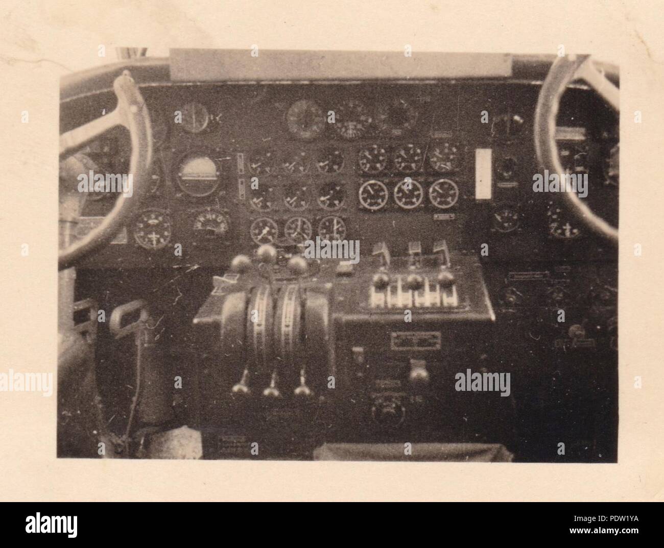Image from the photo album of Oberfeldwebel Karl Gendner of 1. Staffel, Kampfgeschwader 40: Cockpit controls of a Junkers Ju52/3m transport aircraft of 3./KGzbV 9 in September 1939 during the Poland campaign. Karl Gendner was a pilot with this unit at the time. Stock Photo
