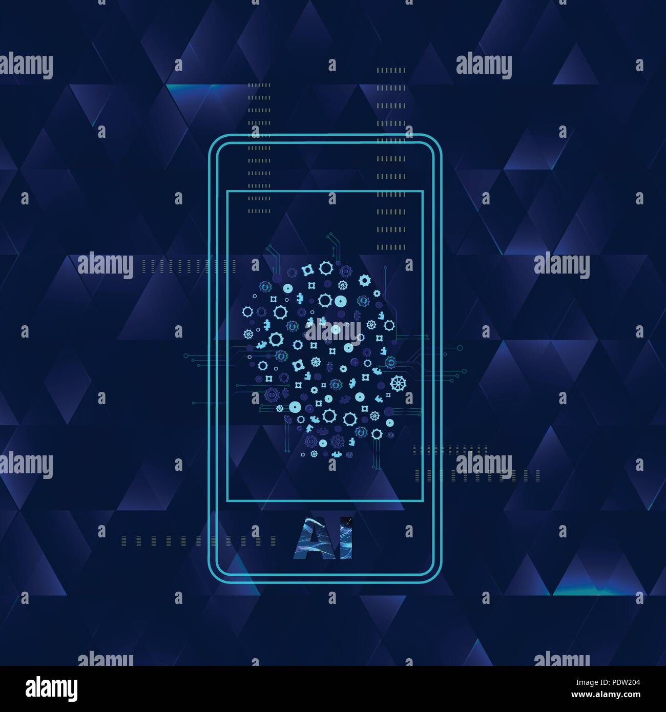 Artificial Intelligence banner with phone, face decoration and creative ...