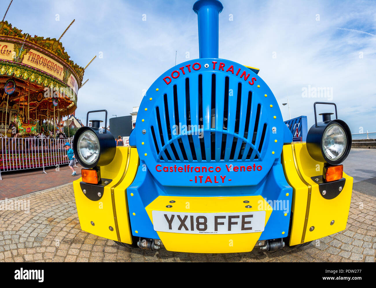 Land Train taking passengers along Bridlington's promenade Stock Photo
