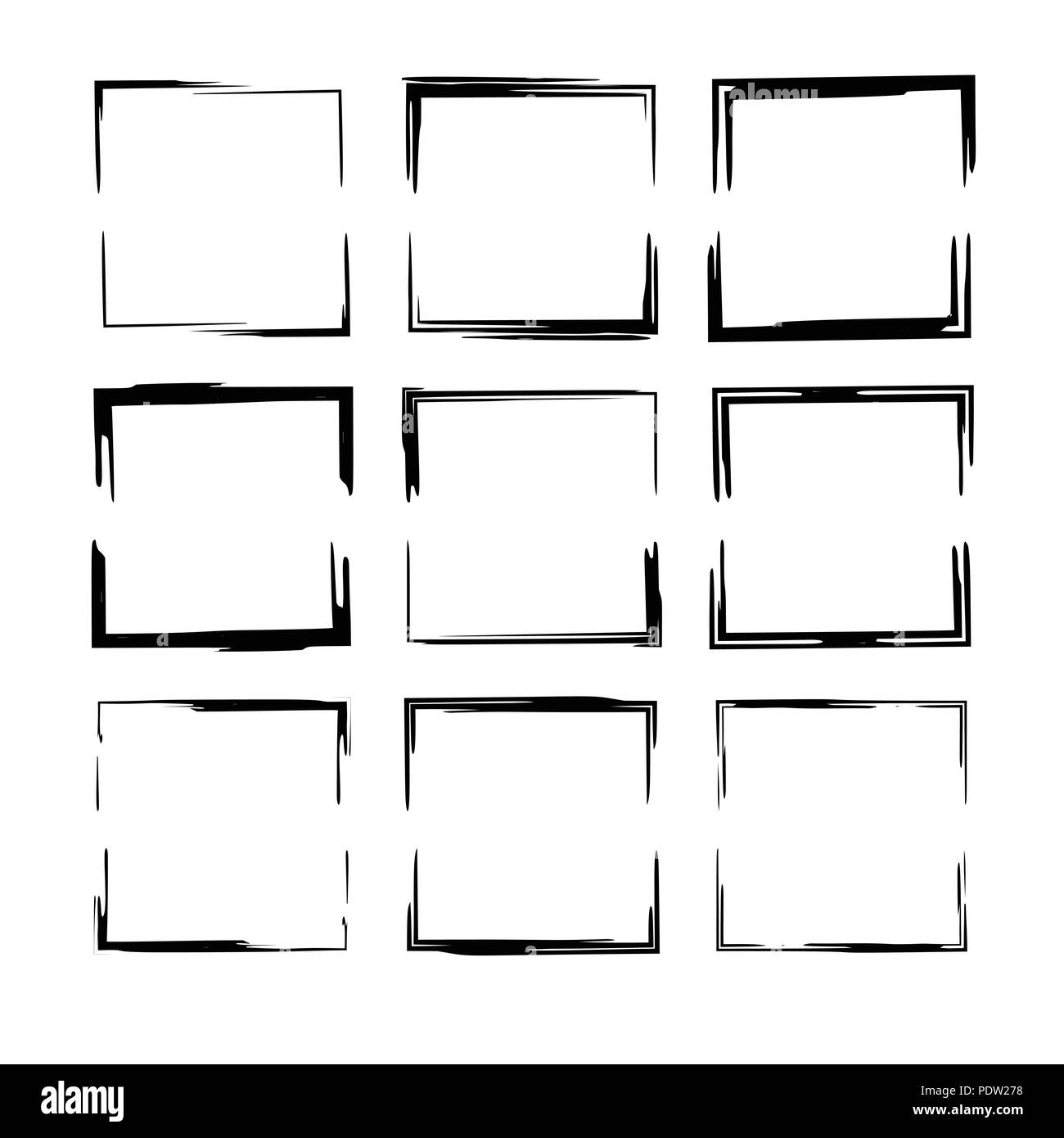 Set of black grunge frames. Collection of sliced square empty borders ...