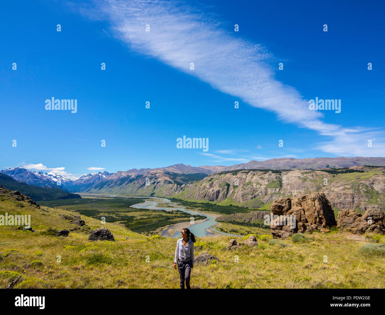 Hiker enjoying the beautiful nature in Patagonia Argentina Stock Photo