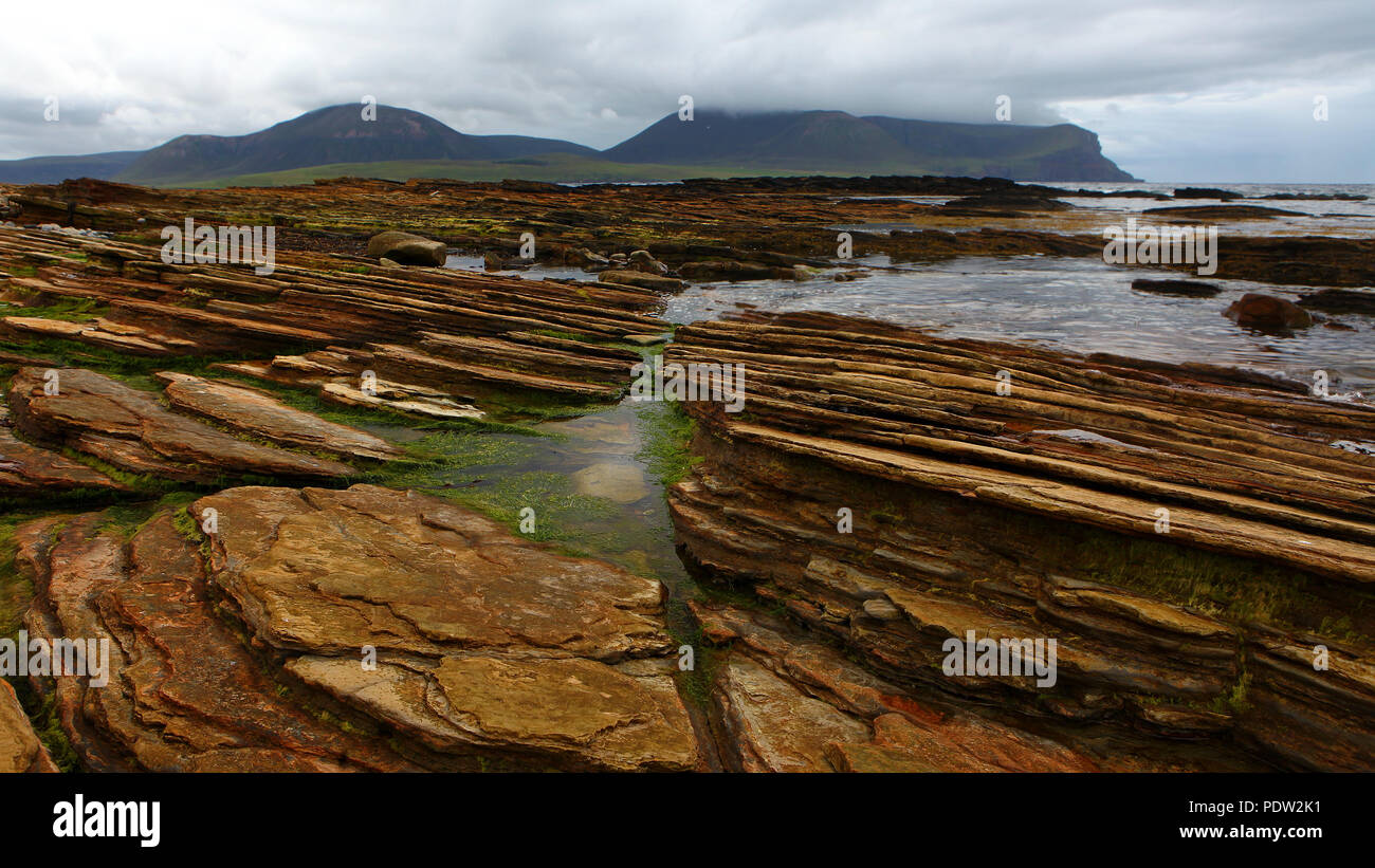 View of Warbeth Bay looking toward Hoy, Orkney Stock Photo