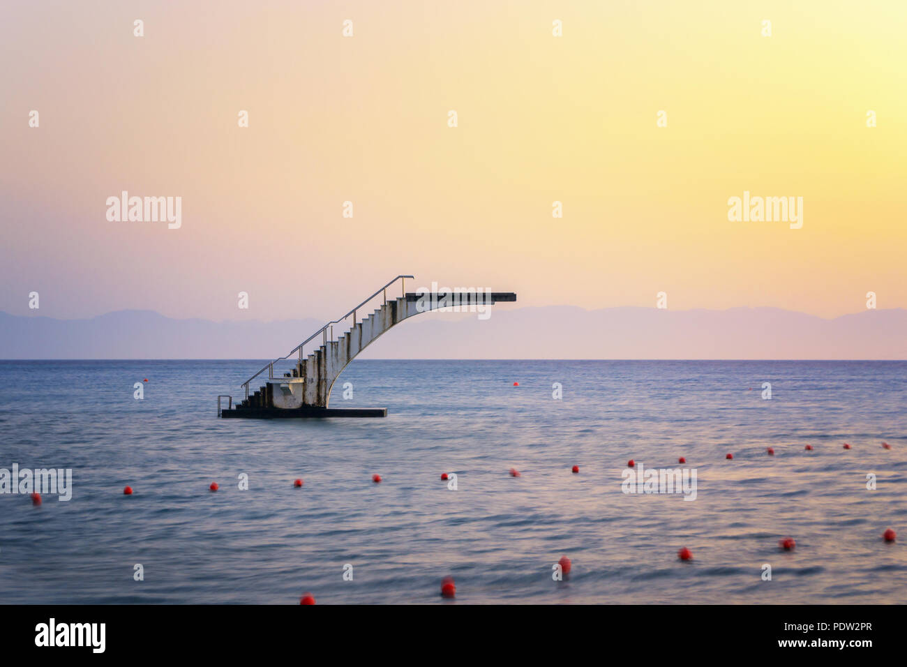 Rhodes Island, Diving Platform at Sunrise - Greece Stock Photo