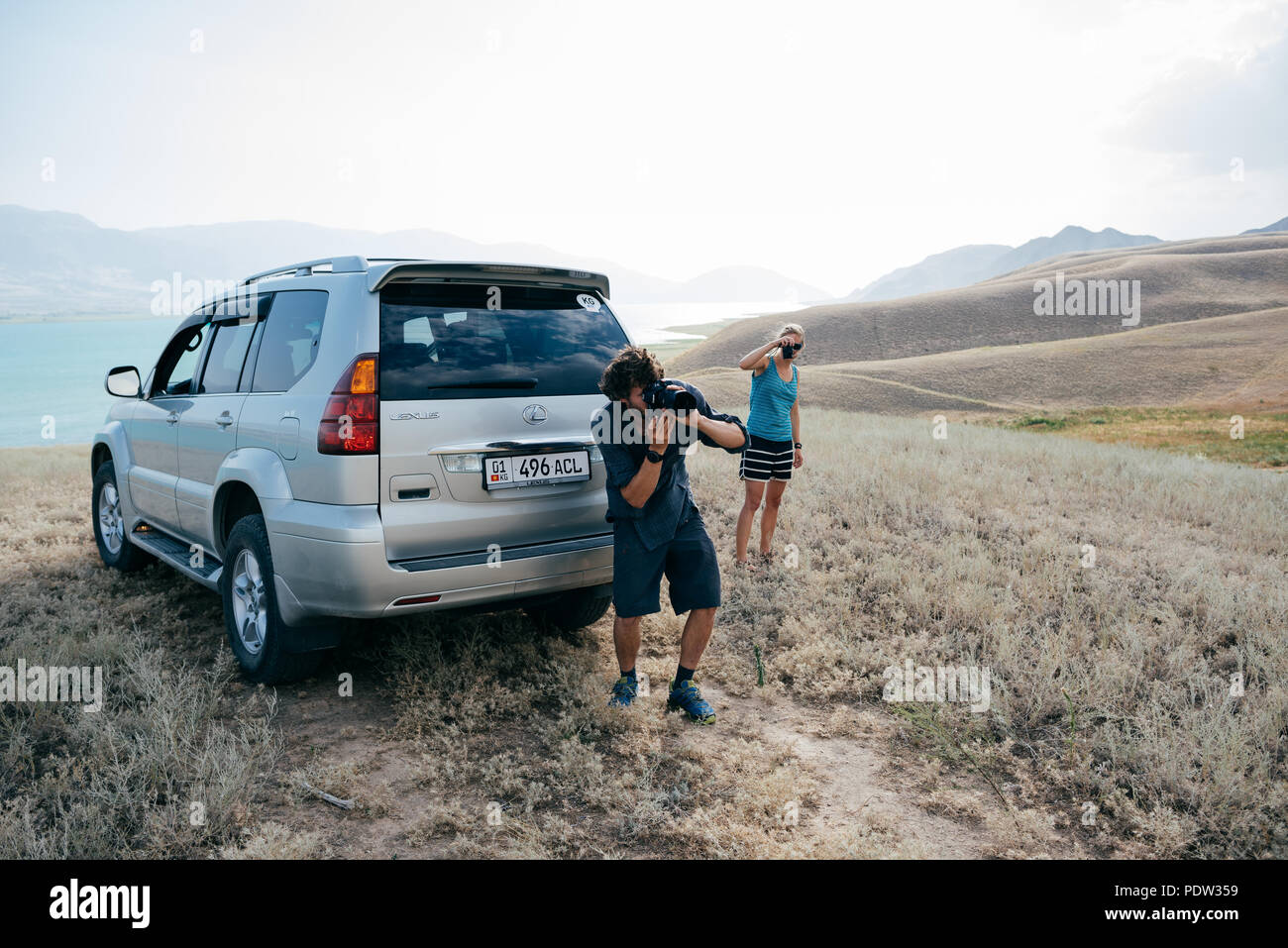 A couple having fun in Kyrgyzstan Stock Photo