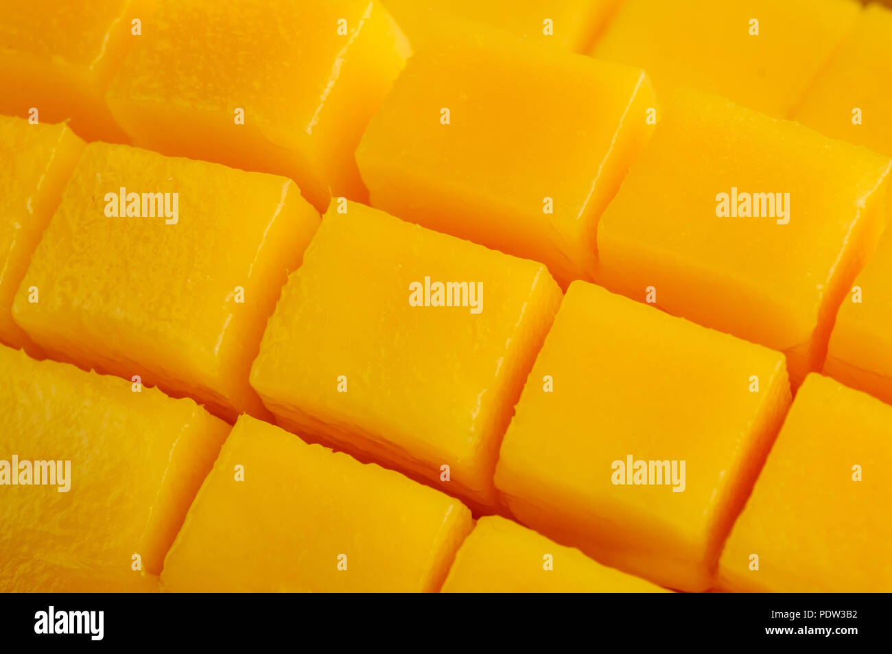 Close up shot of cube sliced mango fruit Stock Photo