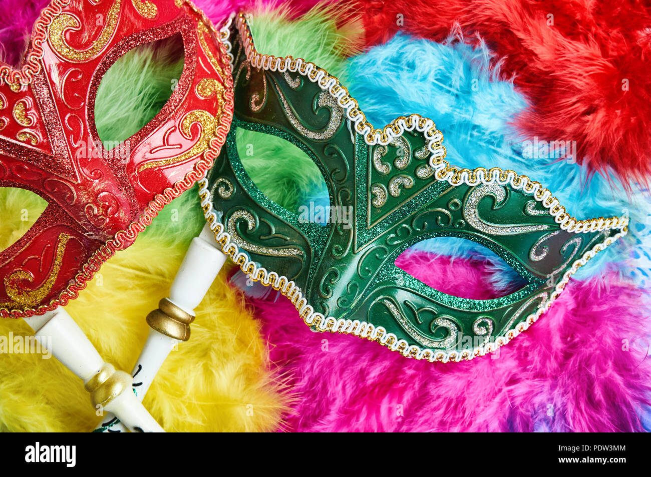 Closeup the red and green carnival masquerade, mask (Opera