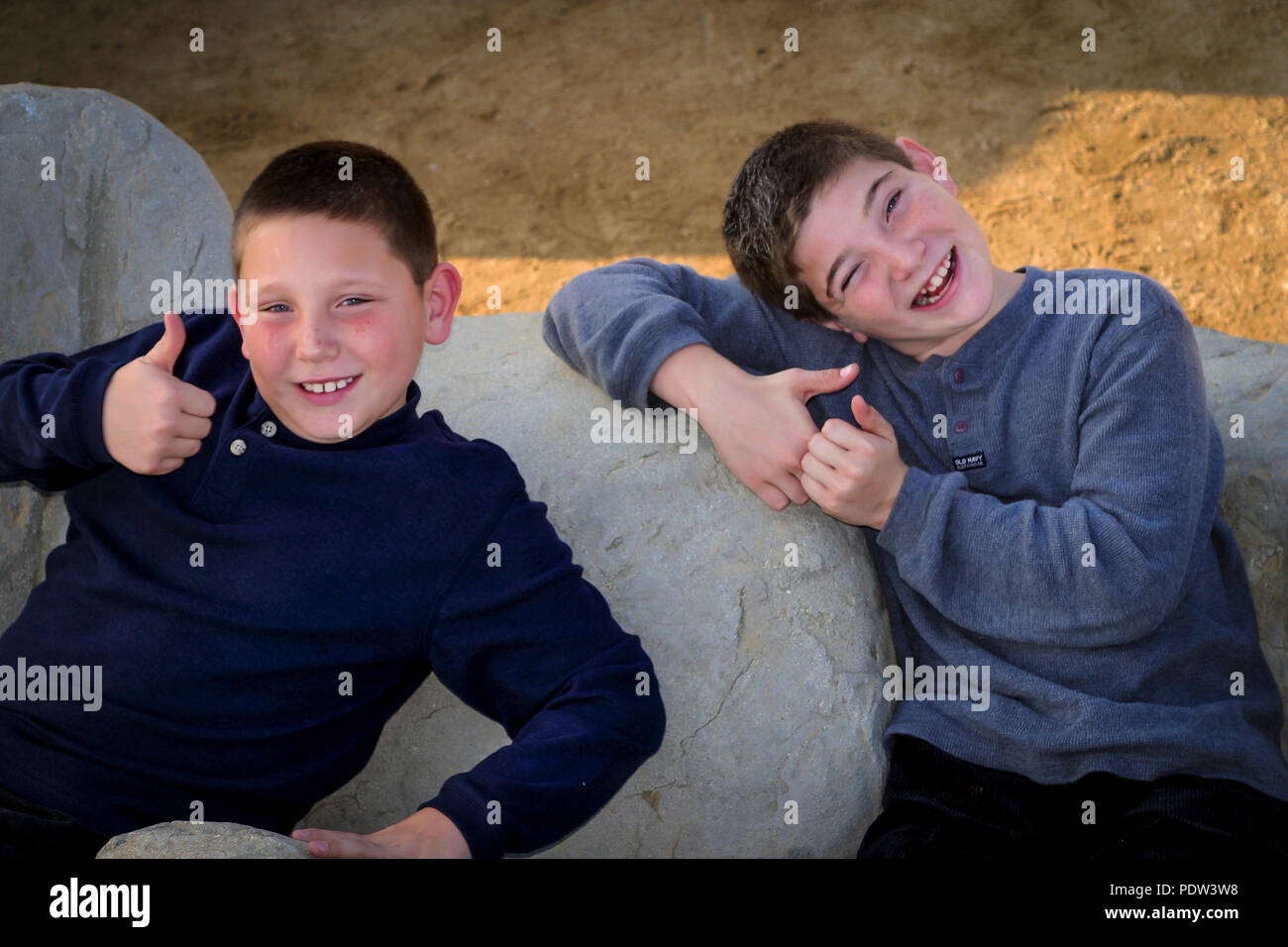 Brothers outside smiling at camera   © Myrleen Pearson  ....Ferguson Cate Stock Photo
