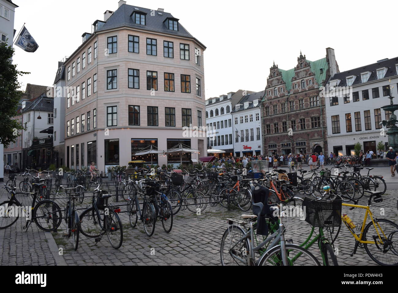 A Crowd of Parked Bicycles in Copenhagen, Denmark Stock Photo