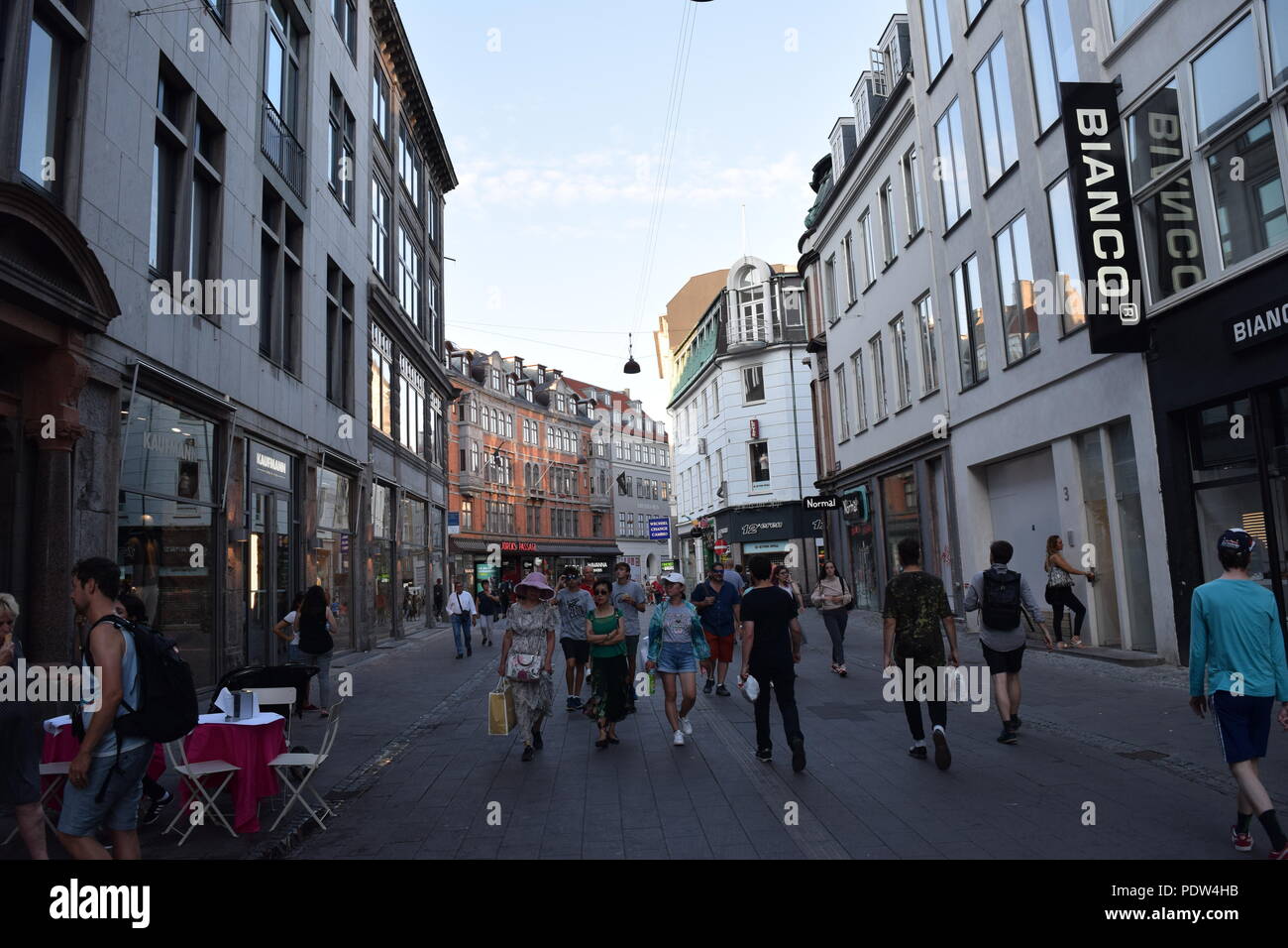 Pedestrian Street in Copenhagen, Denmark Stock Photo