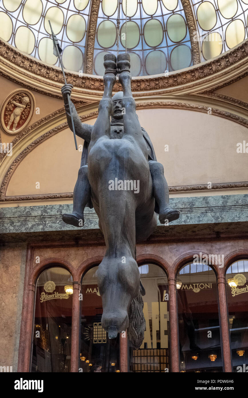King Wenceslas riding his horse upside down in Lucerna Mall, Prague. The horse is reputed to be