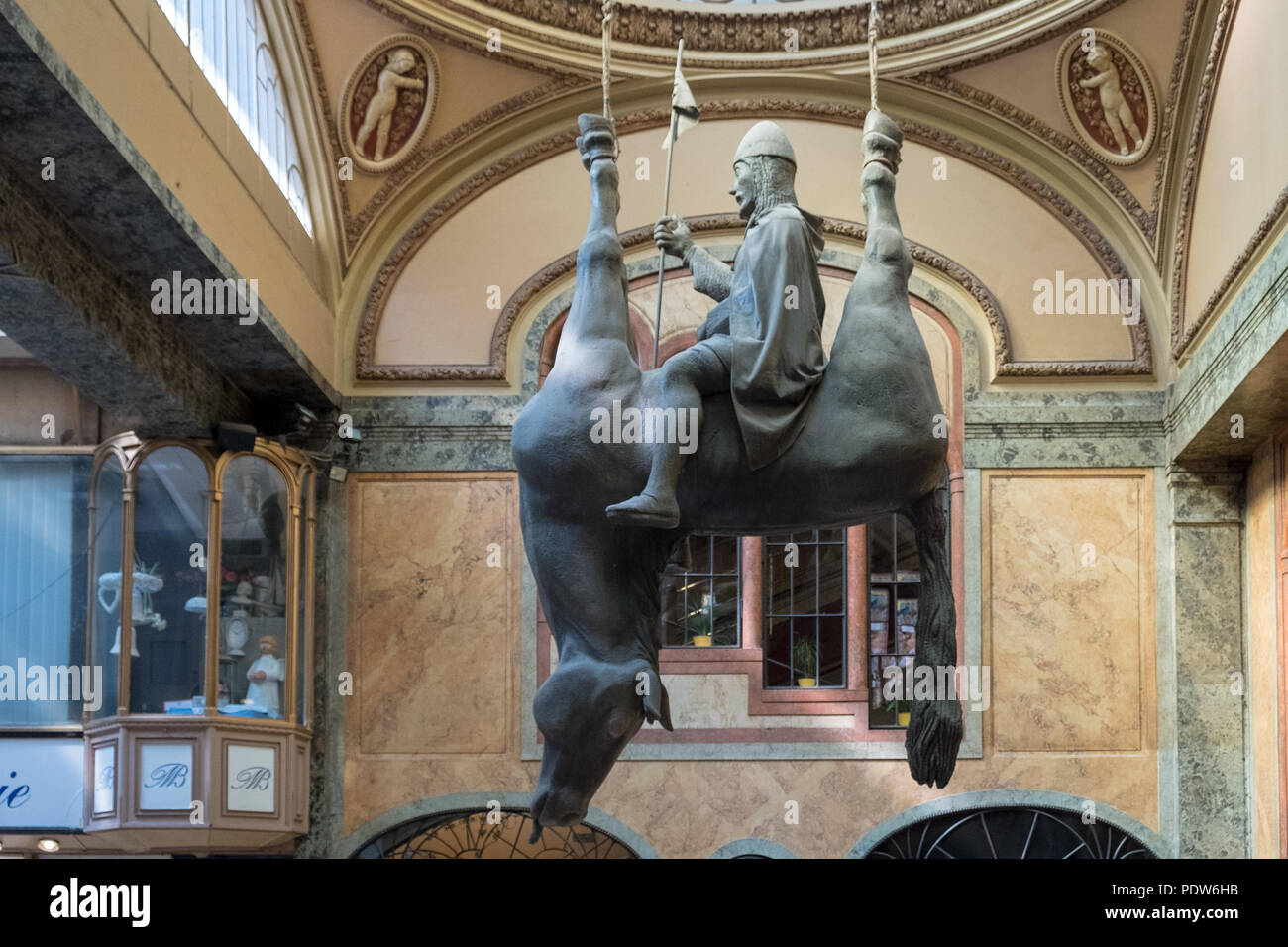 King Wenceslas riding his horse upside down in Lucerna Mall, Prague. The horse is reputed to be