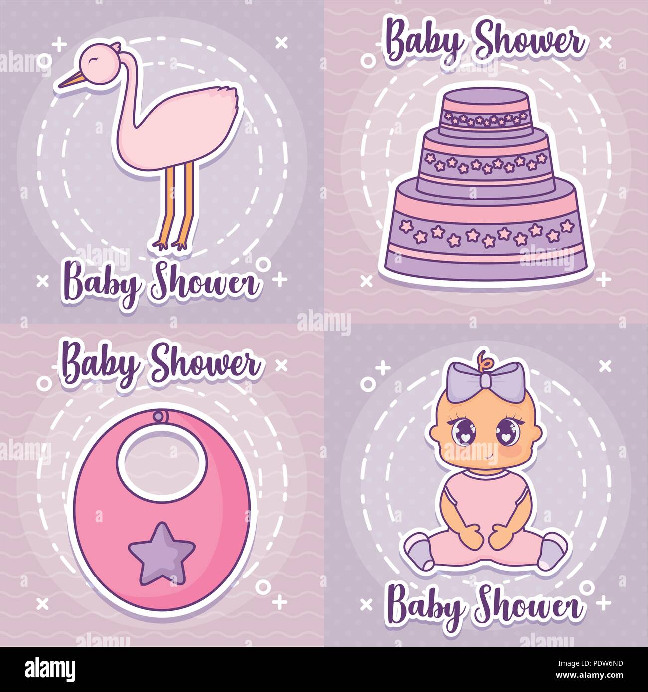 baby shower icon set design over colorful squares background, vector ...
