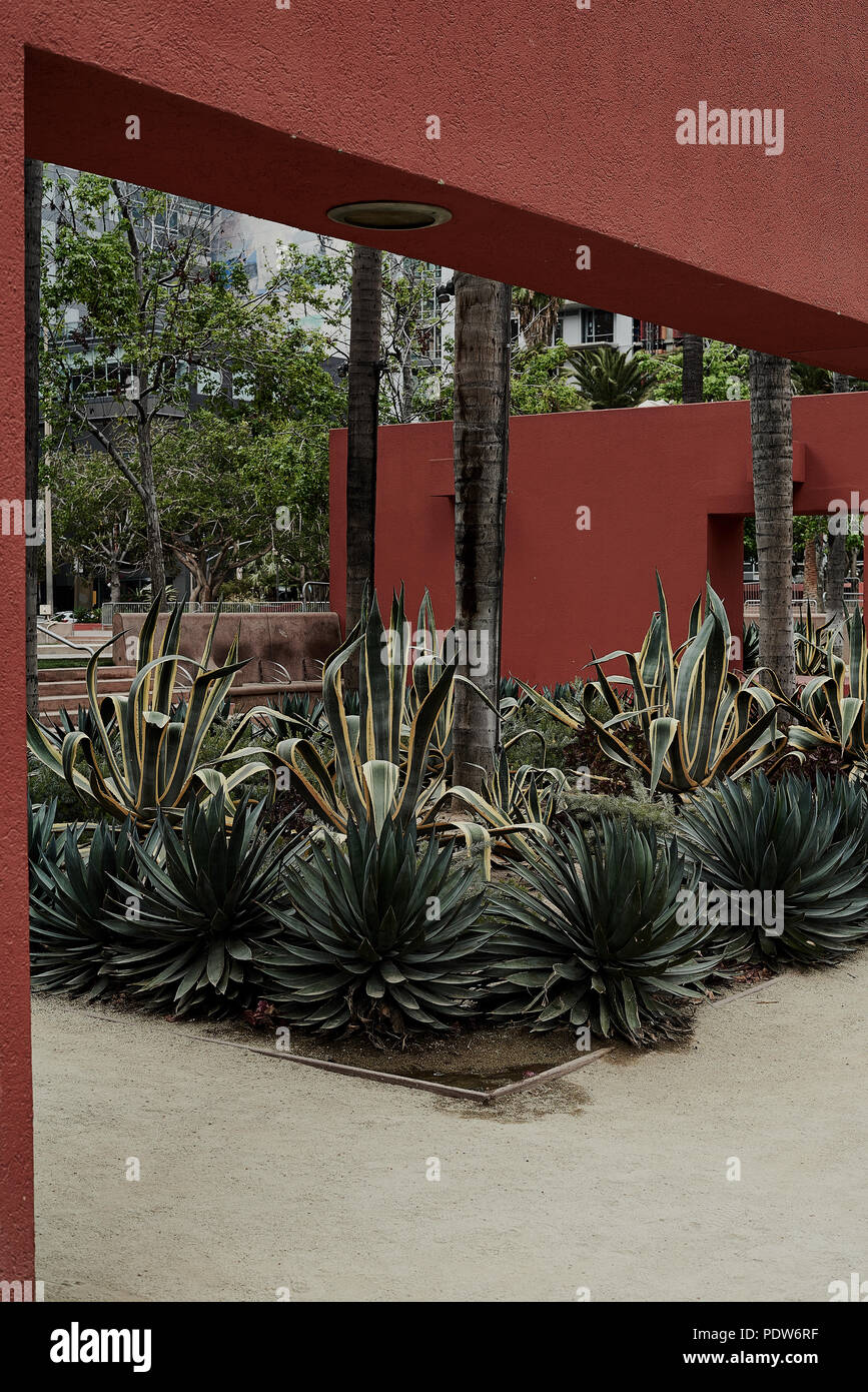 Contemporary Design in a  Los Angeles Park.  A park setting in Downtown Los Angeles (DTLA).  Lots of color and angels are shown in this picture. Stock Photo