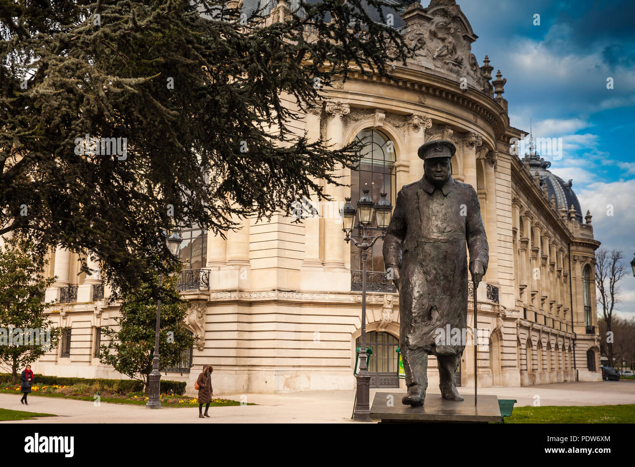 PARIS, FRANCE MARCH, 2018 Bronze Winston Churchill statue at Petit