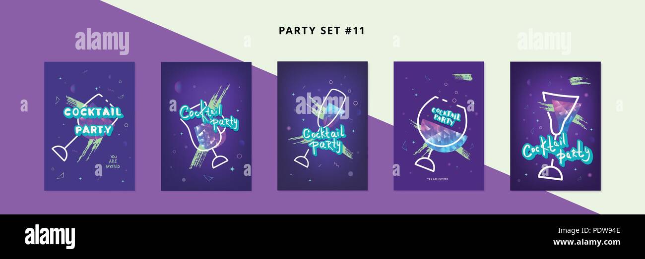 set of cocktail party templates holiday banners with shine