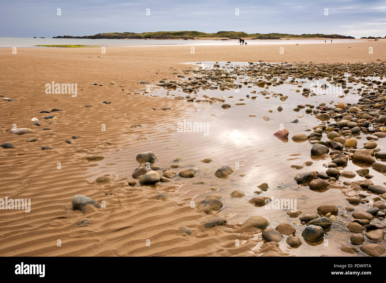 UK, Wales, Anglesey, Newborough, Llanddwyn Island from beach at low tide Stock Photo
