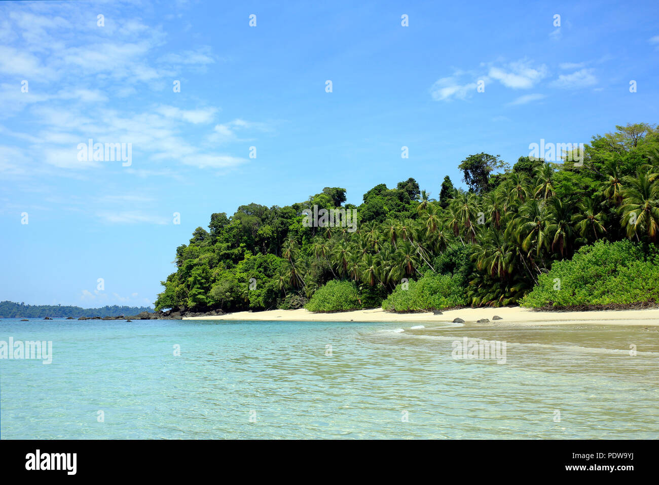 Tropical Beach of Coibita, aka Rancheria, with Isla Coiba in the Background. Coiba National Park, Panama Stock Photo