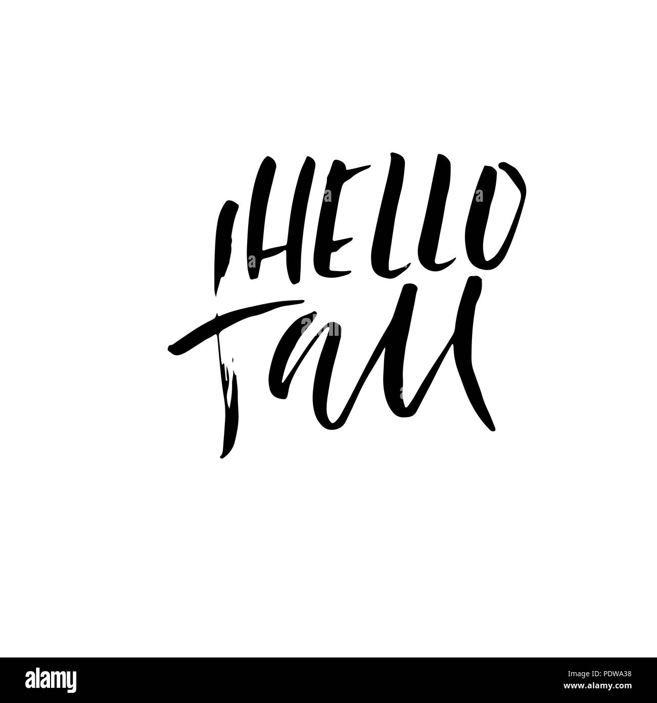 Hello fall. Hand drawn modern brush lettering. Vector illustration ...