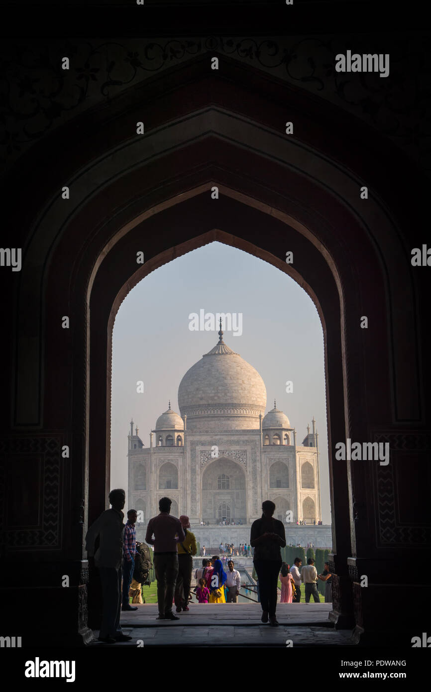 AGRA, INDIA - MAY 2 : Taj Mahal (Crown of Palaces), an ivory-white marble mausoleum on the south bank of the Yamuna river in Agra, Uttar Pradesh, Indi Stock Photo