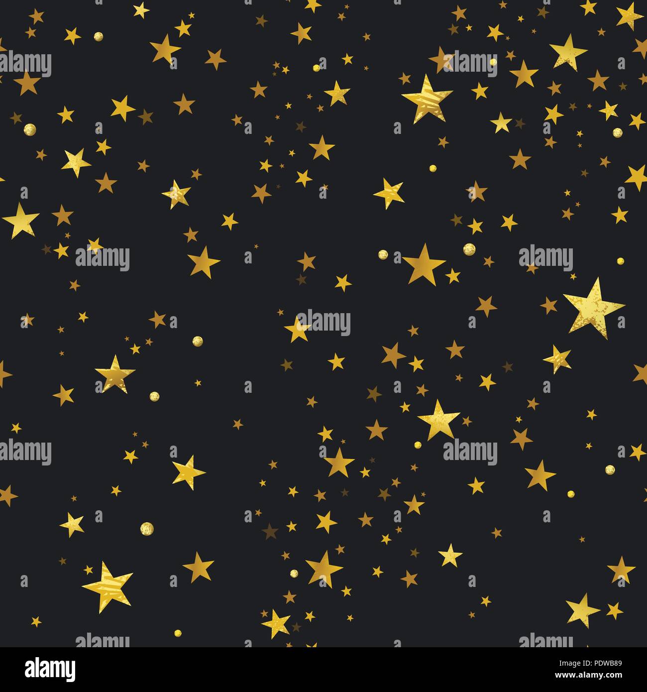 seamless pattern of decorative golden stars on a black background Stock ...