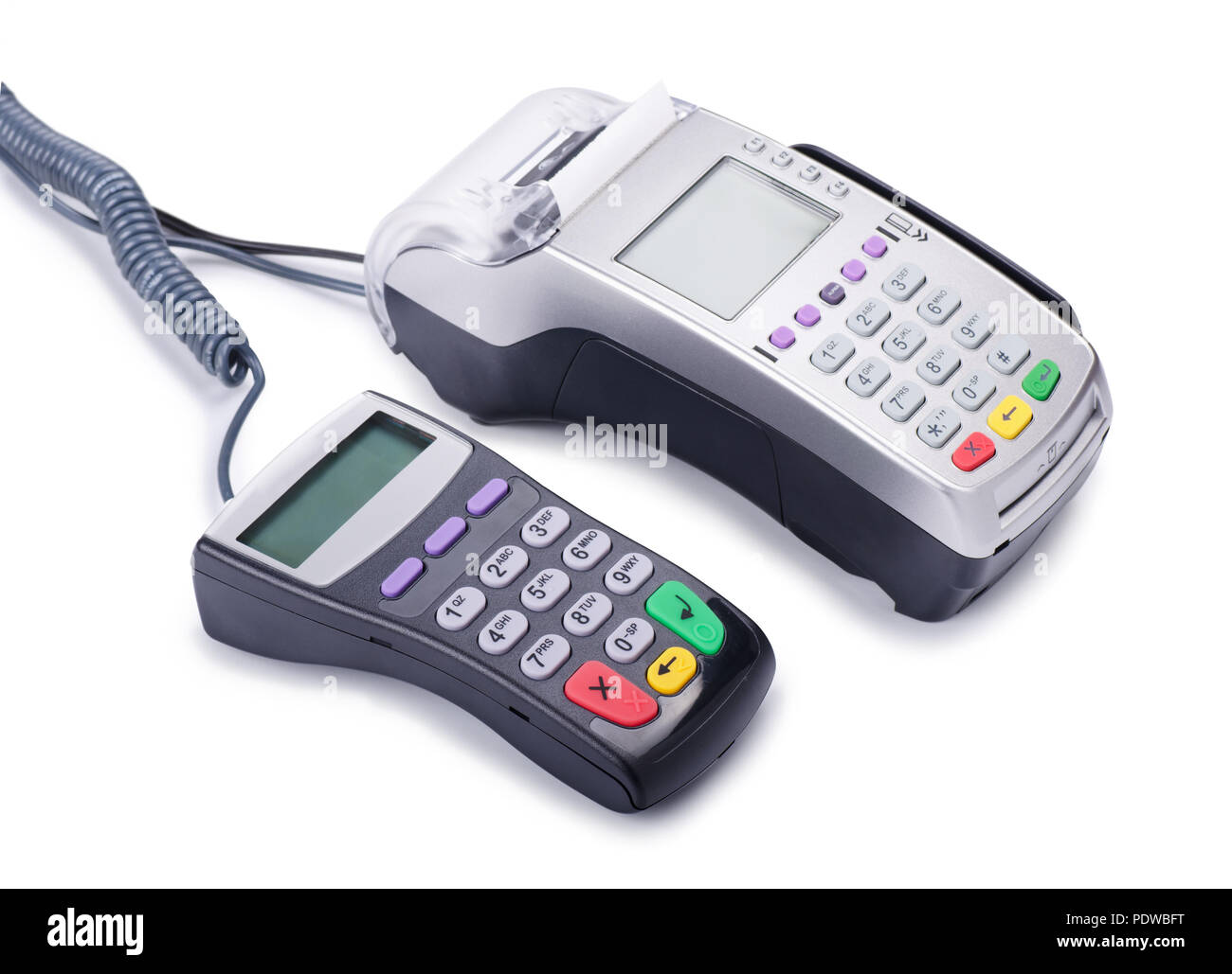 Credit card machine readers or pos terminals isolated on a white background Stock Photo
