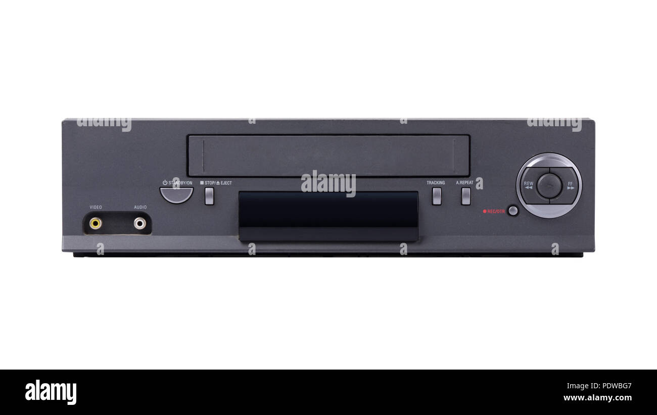 Old VHS video recorder isolated on white background Stock Photo
