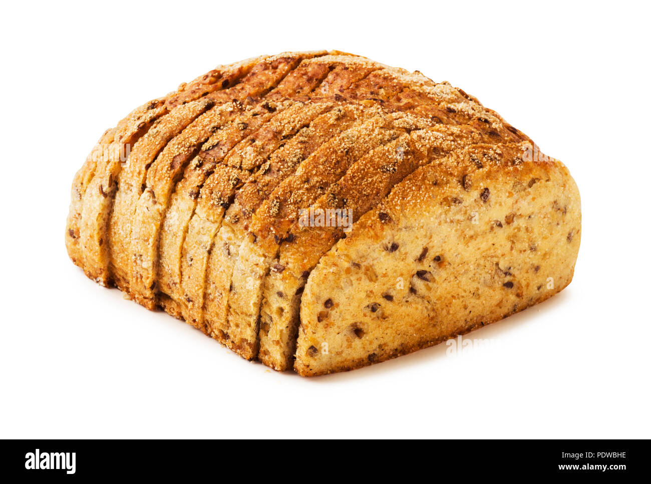 Fresh whole grain bread cut isolated on white background Stock Photo