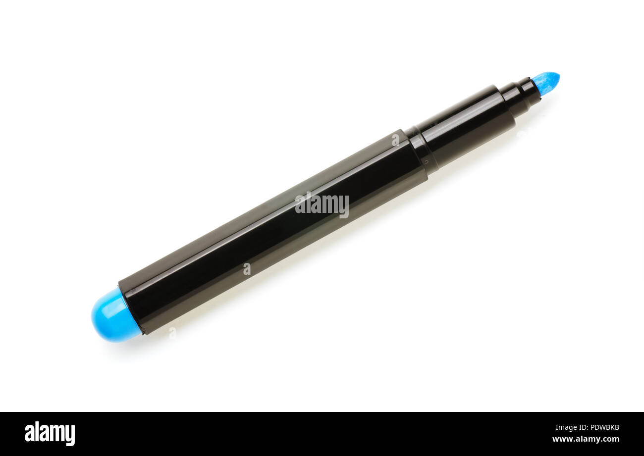 Blue open marker isolated on white background Stock Photo