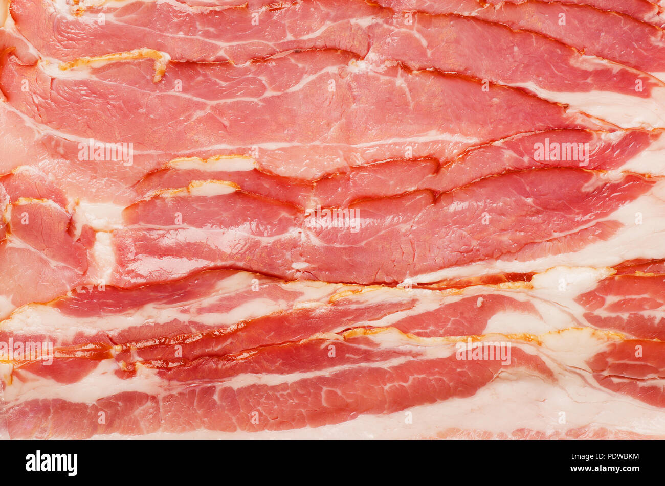 Row pink bacon as background Stock Photo