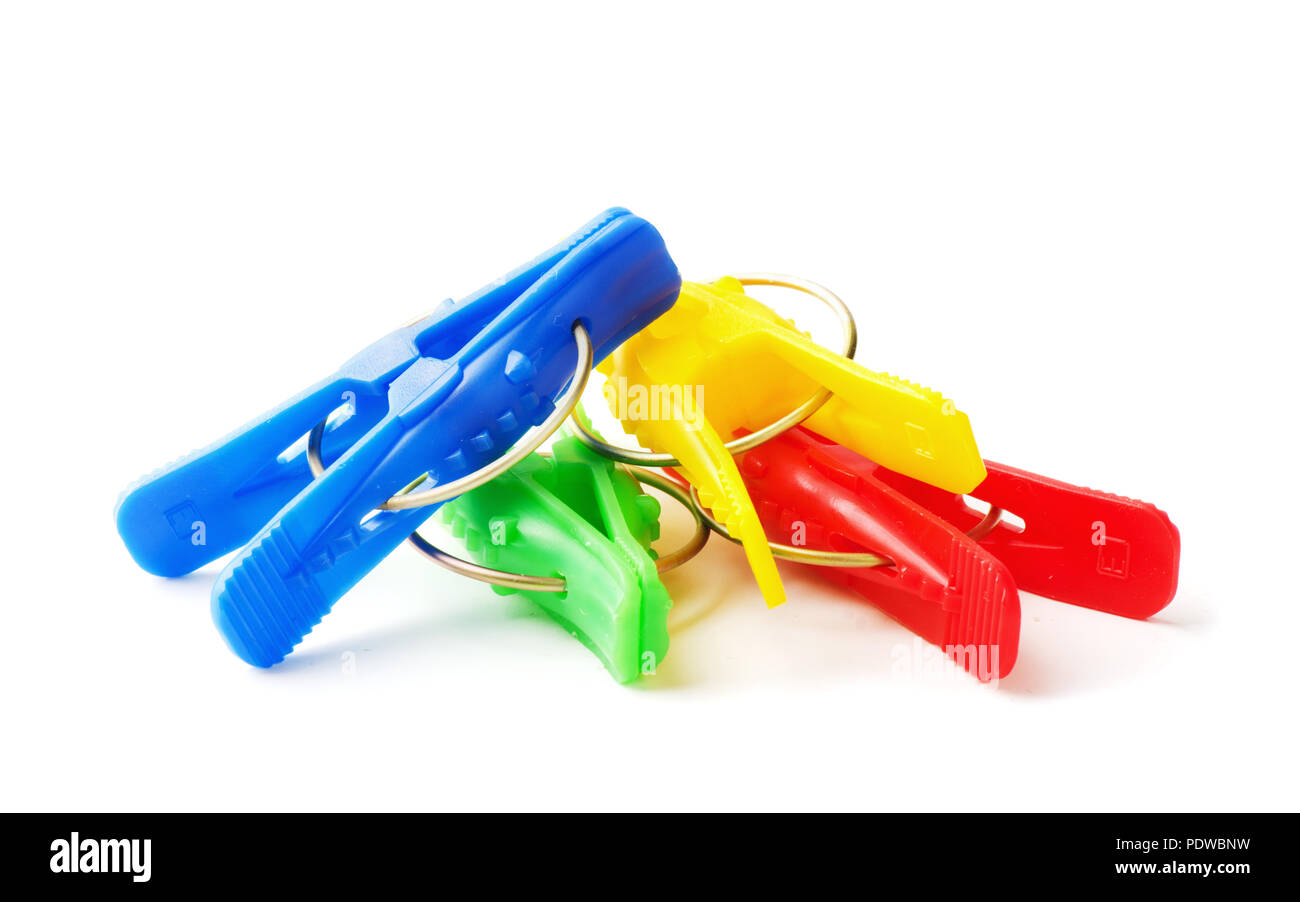 Multicolor clothespin isolated on white background Stock Photo
