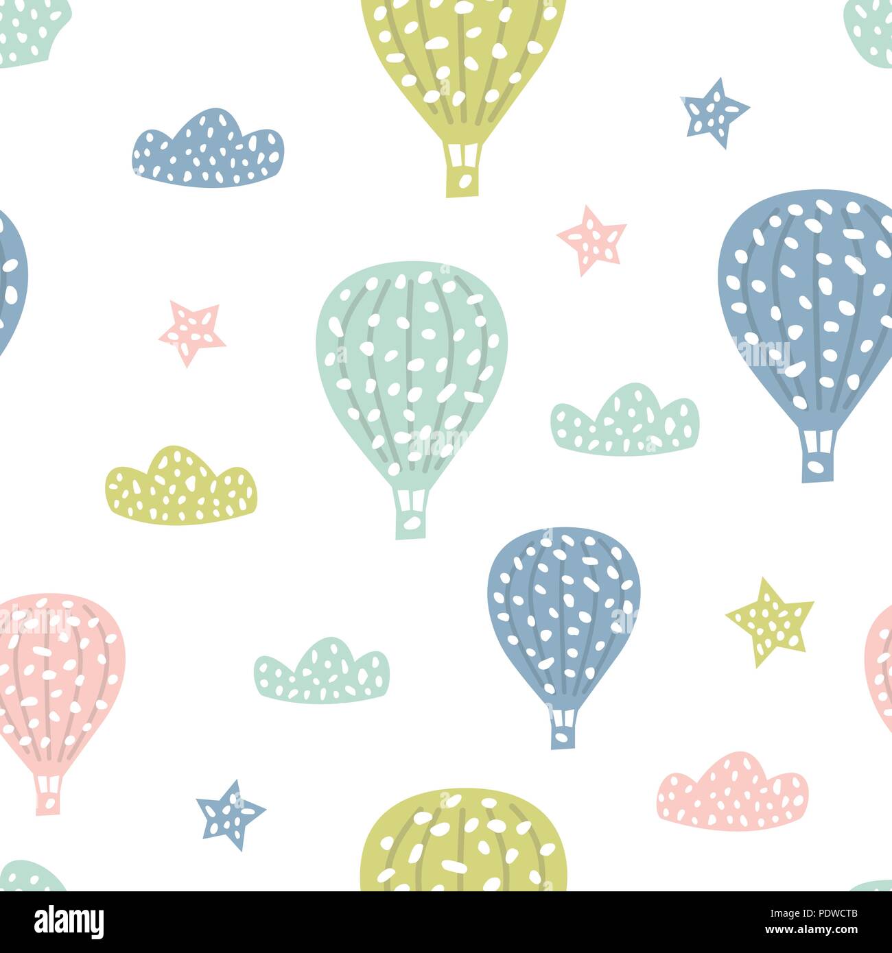 Childish seamless pattern with cute hot air balloon. Creative texture for fabric Stock Vector