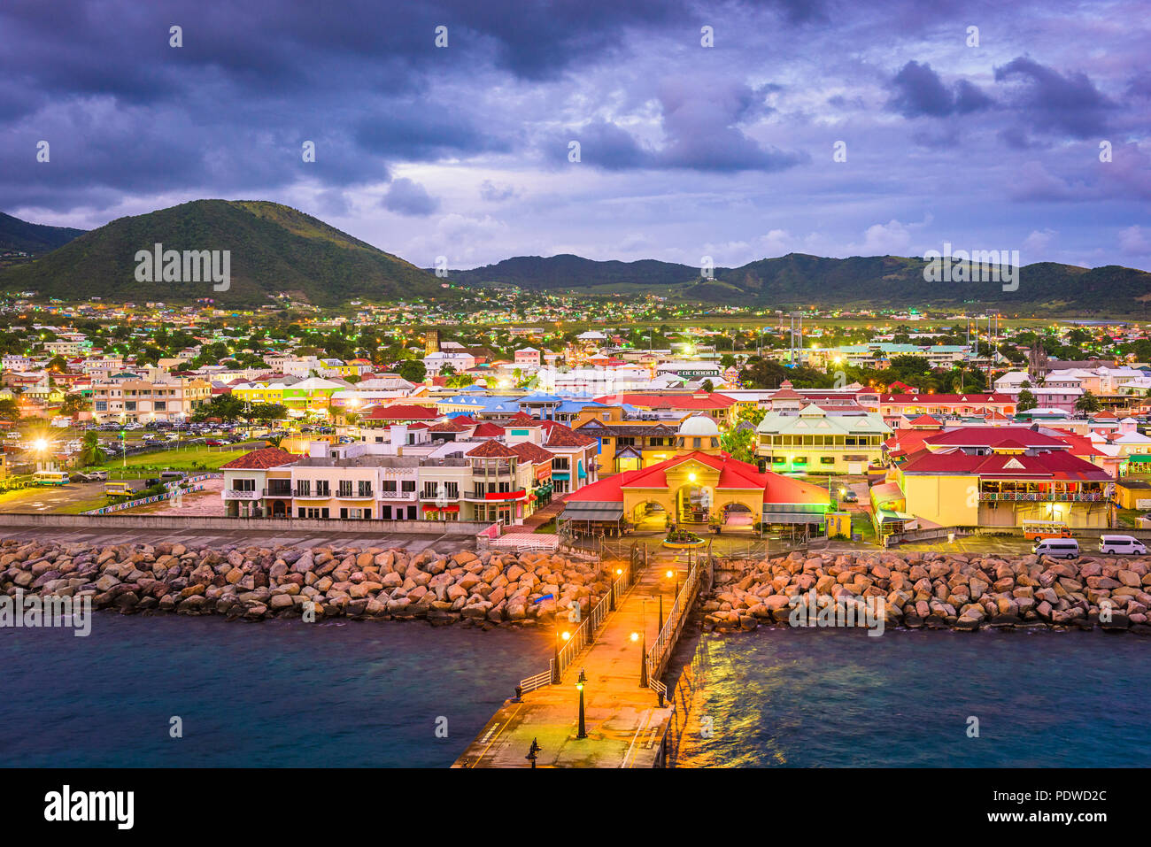 Basseterre, St. Kitts and Nevis town skyline at the port. Stock Photo