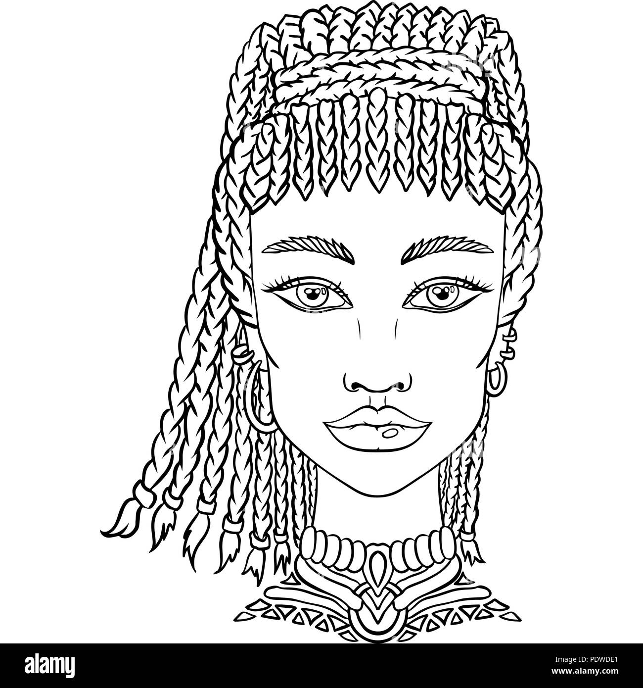 Hand drawn doodle girl on white background. Womens portrait for adult coloring book. Stock Vector