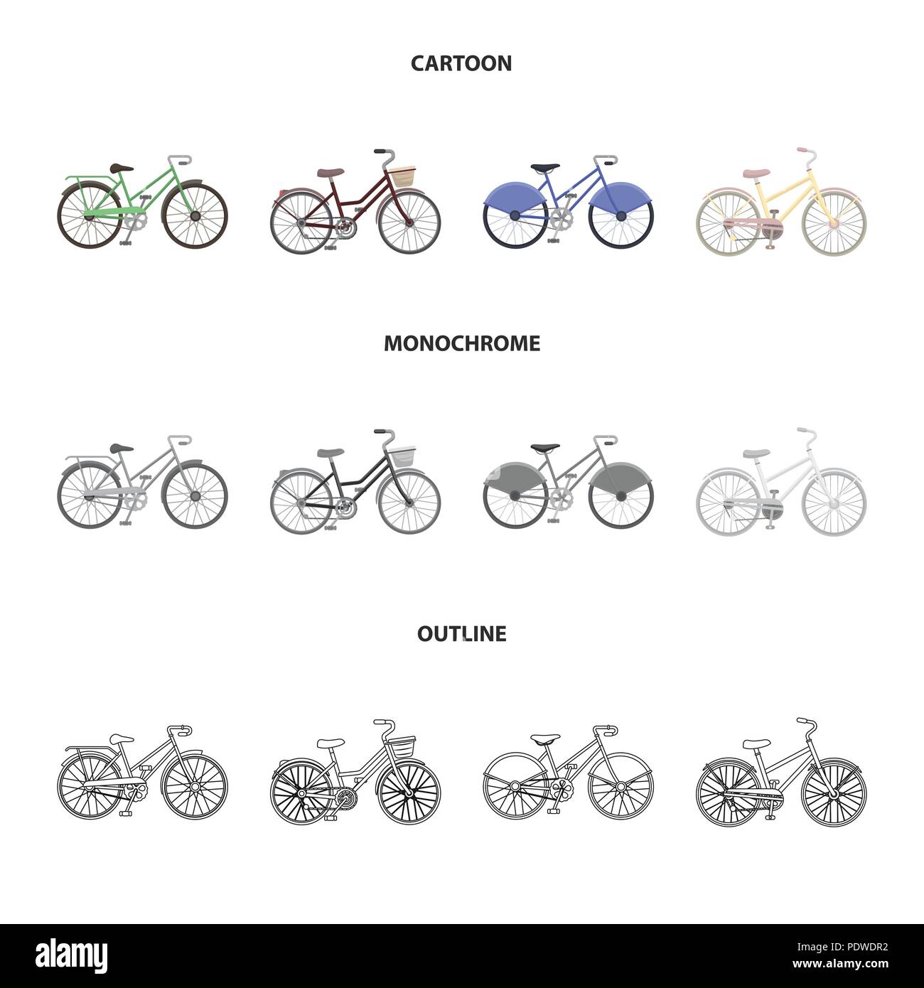 Sports bike and other types.Different bicycles set collection icons in ...