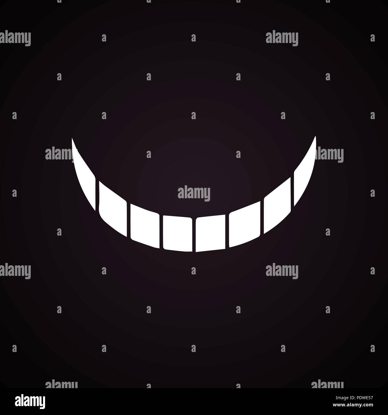 Smile Cheshire cat. Vector illustration. Halloween. White smile black background with gradient. Stock Vector